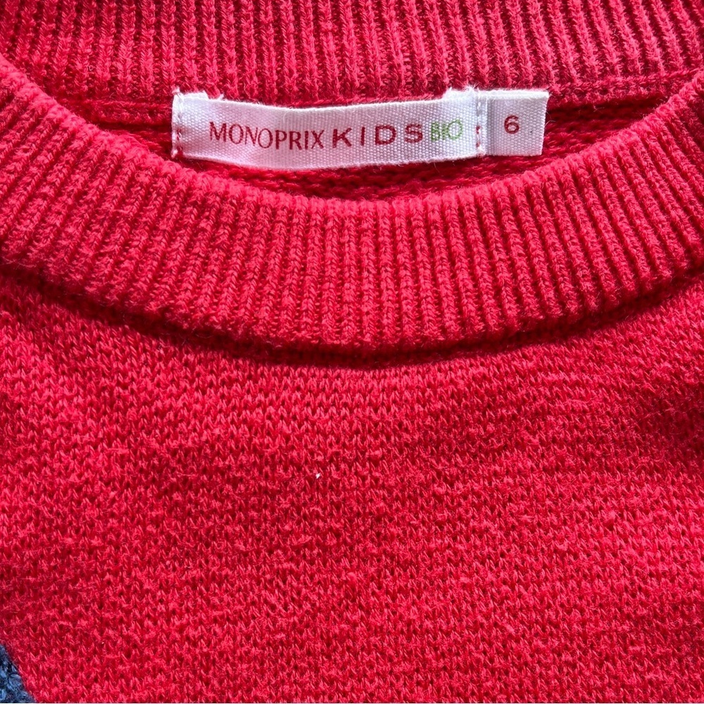 Monoprix Kids Bio Retro Red Floral Crewneck Pullover Sweater Size 6 - Picture 8 of 8